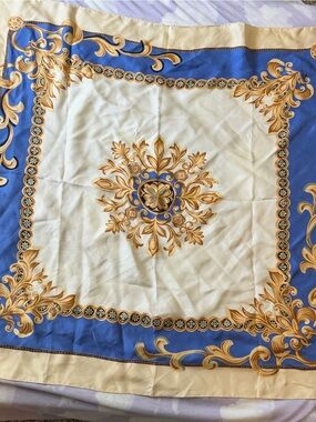 Talbots Cream and Blue Silk Scarf Print Blazer Lining